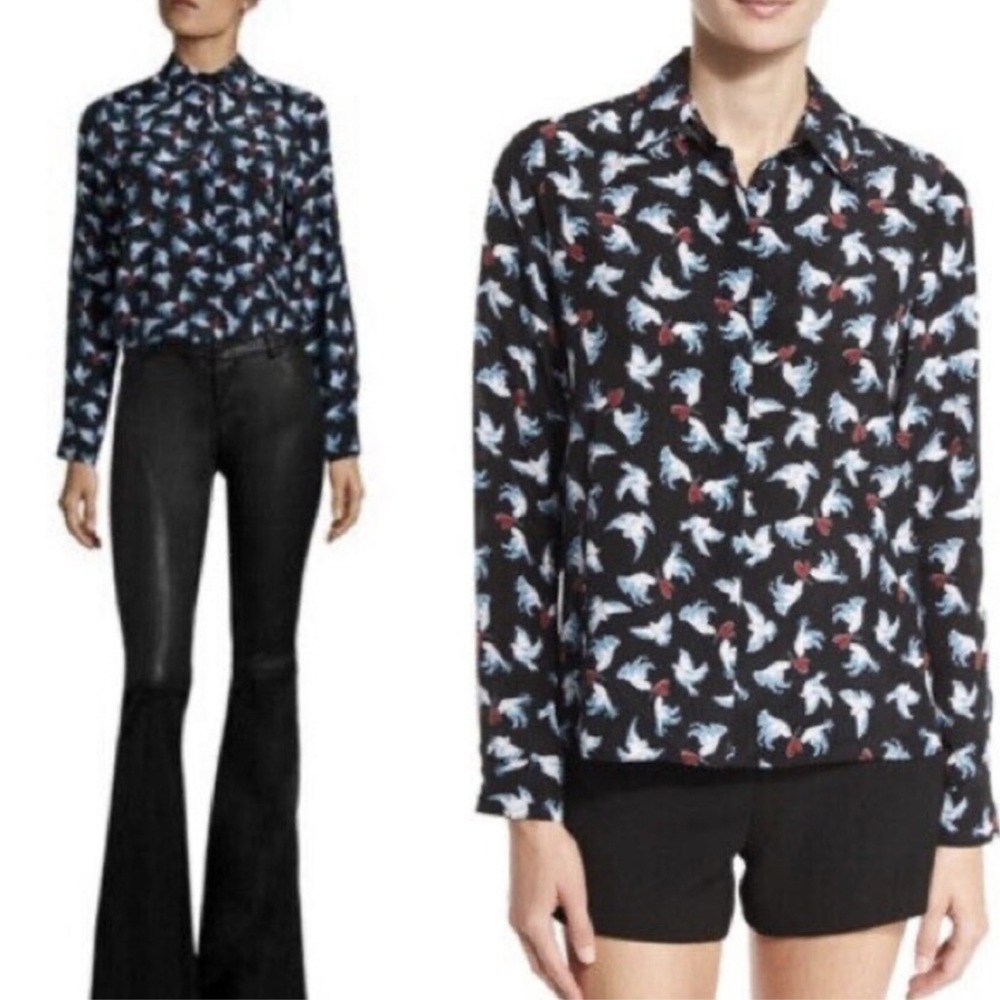 Alice + Olivia Willa 100% Silk Dove & Heart Print Shirt NWT